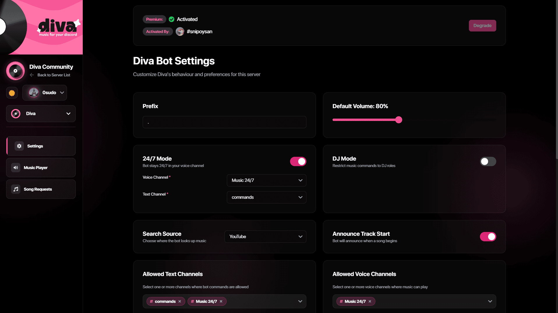 Dashboard settings